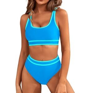 Sporty Blue Women's Ribbed Swim Set